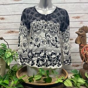 Pierri NY Black & White Beaded Cardigan Size M Button Close Sweater Medium